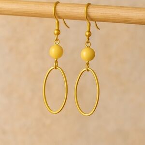 Elegant Yellow Oval Drop Earrings